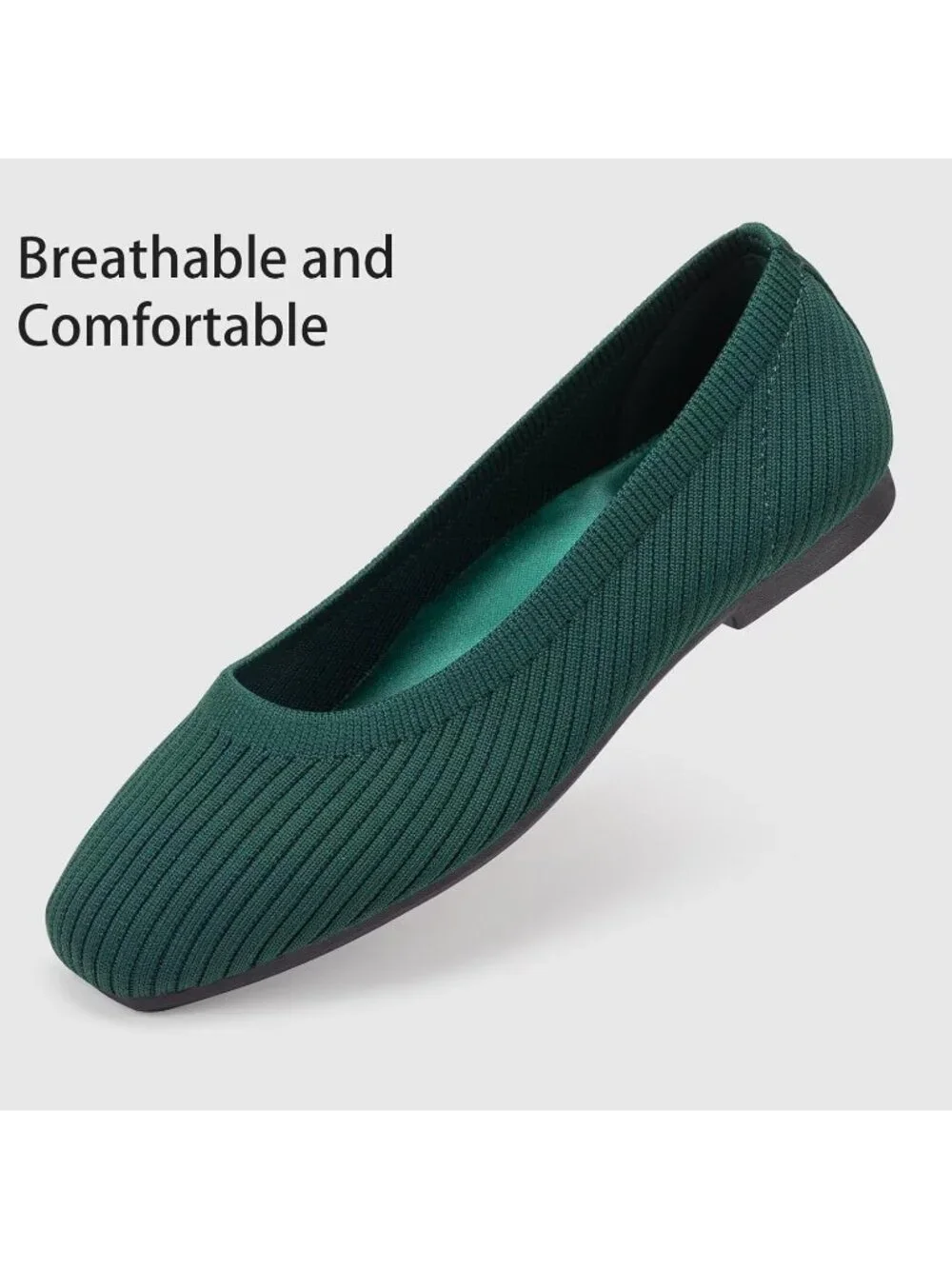 Women's Green Comfortable Slip on Washable Square Toe Ballet FlatsShoes for Work